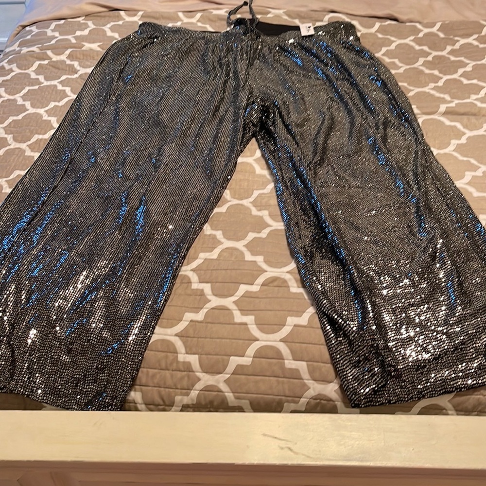 Lane Bryant Black/silver Sequin Wide Leg Pants New